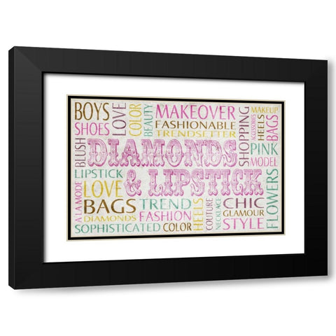 Diamonds and Lipstick Black Modern Wood Framed Art Print with Double Matting by SD Graphics Studio