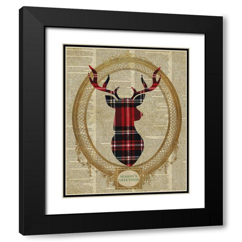 Holiday Tartan Deer I Black Modern Wood Framed Art Print with Double Matting by SD Graphics Studio