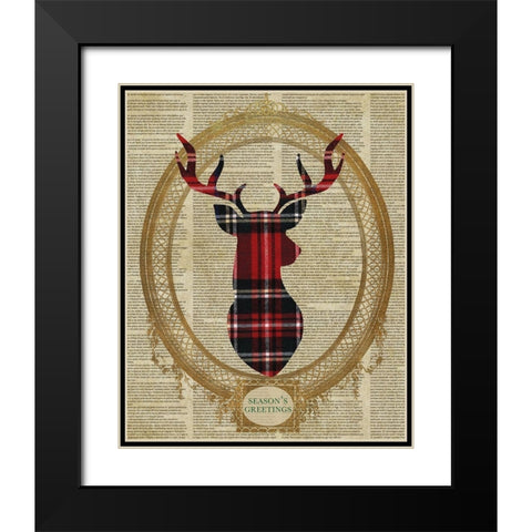 Holiday Tartan Deer I Black Modern Wood Framed Art Print with Double Matting by SD Graphics Studio
