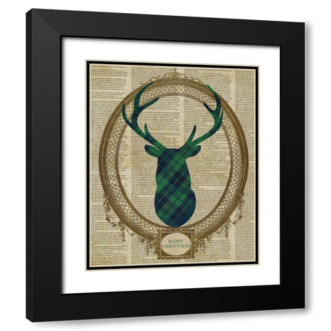 Holiday Tartan Deer II Black Modern Wood Framed Art Print with Double Matting by SD Graphics Studio