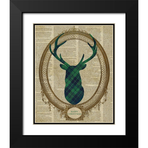 Holiday Tartan Deer II Black Modern Wood Framed Art Print with Double Matting by SD Graphics Studio