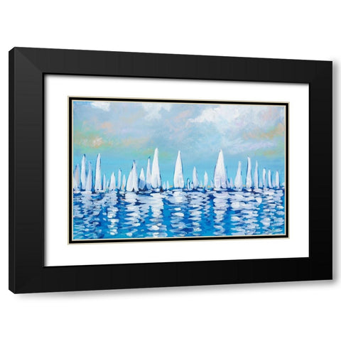 Regatta On The Sea Black Modern Wood Framed Art Print with Double Matting by Meneely, Dan