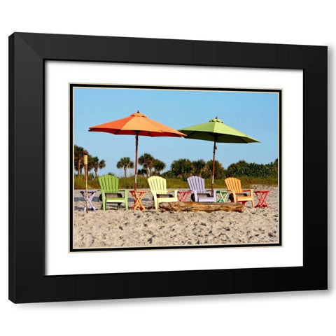 Beach Chairs Black Modern Wood Framed Art Print with Double Matting by Mansfield, Kathy