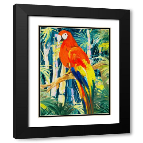 Parrots in Tropics I Black Modern Wood Framed Art Print with Double Matting by Slivka, Jane