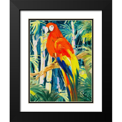 Parrots in Tropics I Black Modern Wood Framed Art Print with Double Matting by Slivka, Jane