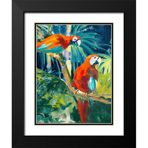 Parrots in Tropics II Black Modern Wood Framed Art Print with Double Matting by Slivka, Jane