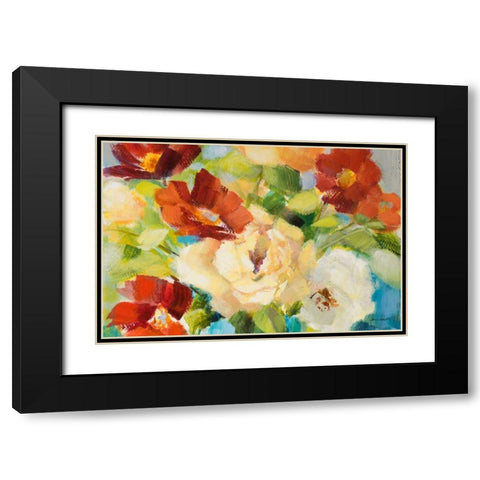 Flowers in Teal Vase II Black Modern Wood Framed Art Print with Double Matting by Loreth, Lanie