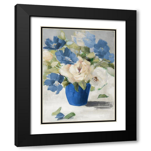 Shades Of Blue Floral Black Modern Wood Framed Art Print with Double Matting by Loreth, Lanie