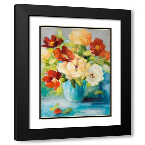 Flowers in Teal Vase I Black Modern Wood Framed Art Print with Double Matting by Loreth, Lanie
