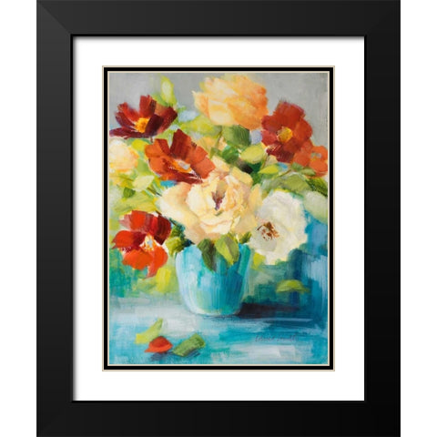 Flowers in Teal Vase I Black Modern Wood Framed Art Print with Double Matting by Loreth, Lanie