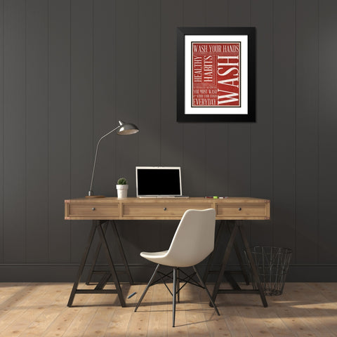 Bath Reminders II (Red) Black Modern Wood Framed Art Print with Double Matting by SD Gaphics Studio
