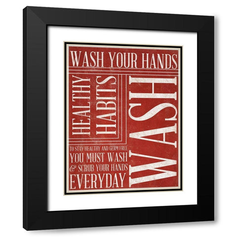 Bath Reminders II (Red) Black Modern Wood Framed Art Print with Double Matting by SD Gaphics Studio