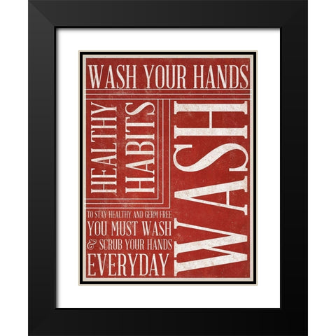 Bath Reminders II (Red) Black Modern Wood Framed Art Print with Double Matting by SD Gaphics Studio