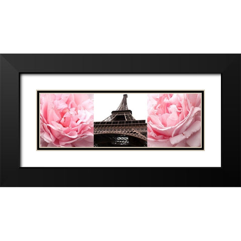 Pink Roses Eiffel Tower Black Modern Wood Framed Art Print with Double Matting by Navas, Emily