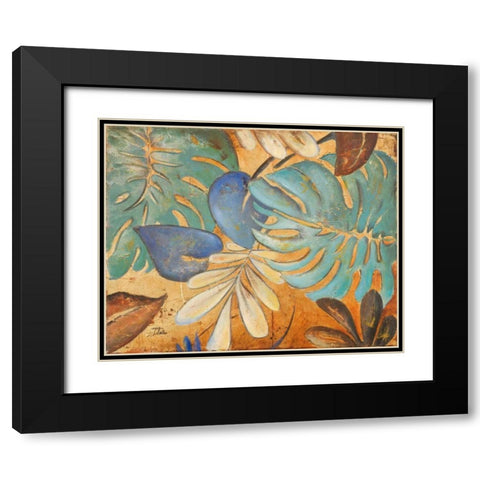 Gold and Aqua Leaves I Black Modern Wood Framed Art Print with Double Matting by Pinto, Patricia