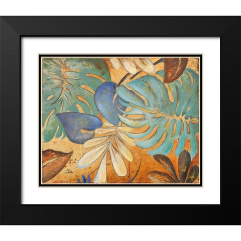 Gold and Aqua Leaves I Black Modern Wood Framed Art Print with Double Matting by Pinto, Patricia