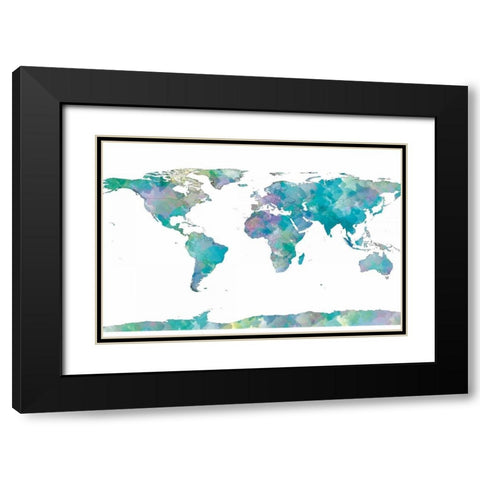 World Map Watercolor Black Modern Wood Framed Art Print with Double Matting by SD Graphics Studio