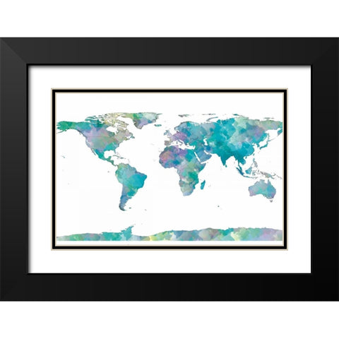 World Map Watercolor Black Modern Wood Framed Art Print with Double Matting by SD Graphics Studio