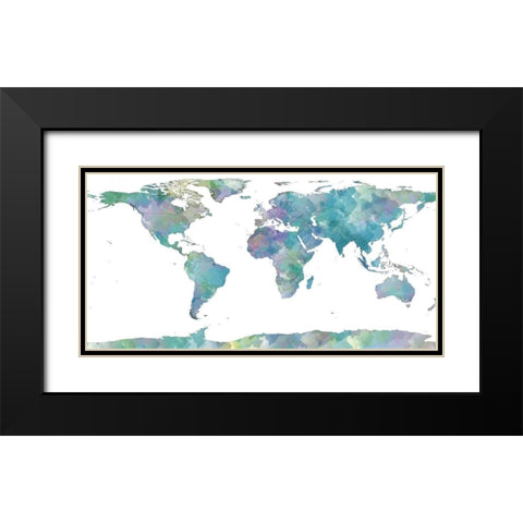 World Map Watercolor Black Modern Wood Framed Art Print with Double Matting by Sundance Studio