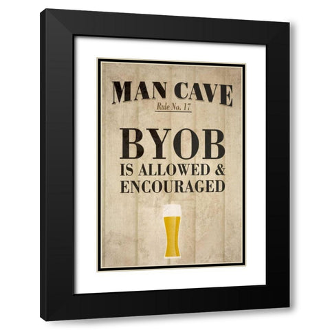 Man Cave Rules I Black Modern Wood Framed Art Print with Double Matting by SD Graphics Studio