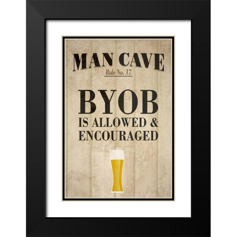 Man Cave Rules I Black Modern Wood Framed Art Print with Double Matting by SD Graphics Studio