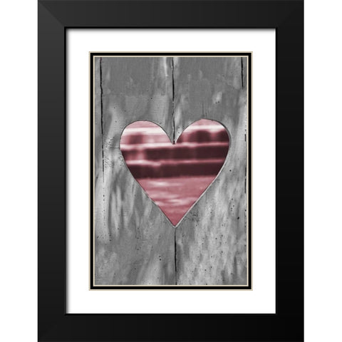 Pink Woodcut Heart I Black Modern Wood Framed Art Print with Double Matting by Peck, Gail