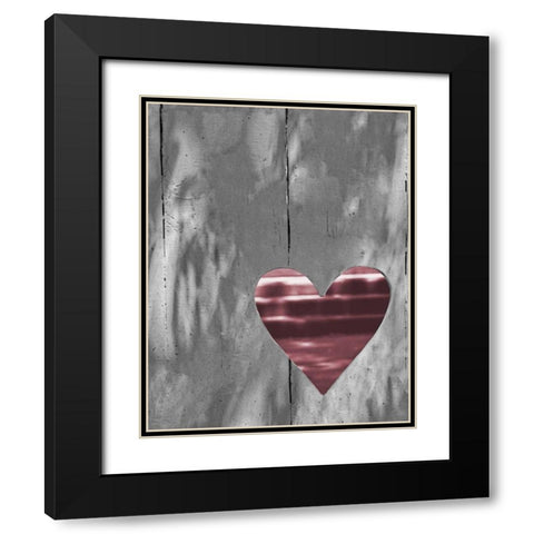 Up and Down Pink Woodcut Heart I Black Modern Wood Framed Art Print with Double Matting by Peck, Gail