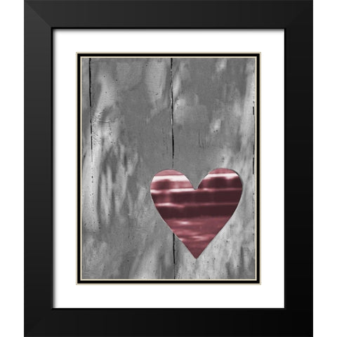 Up and Down Pink Woodcut Heart I Black Modern Wood Framed Art Print with Double Matting by Peck, Gail