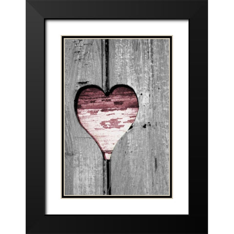 Pink Woodcut Heart II Black Modern Wood Framed Art Print with Double Matting by Peck, Gail