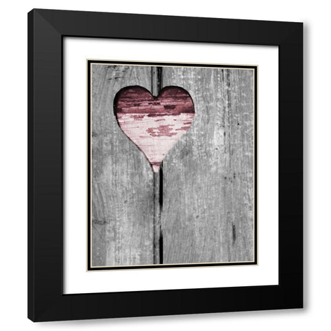 Up and Down Pink Woodcut Heart II Black Modern Wood Framed Art Print with Double Matting by Peck, Gail