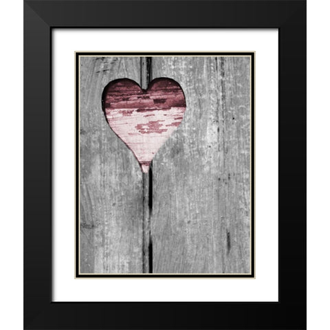 Up and Down Pink Woodcut Heart II Black Modern Wood Framed Art Print with Double Matting by Peck, Gail