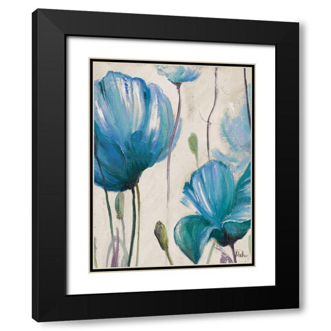 Blue Poppies Black Modern Wood Framed Art Print with Double Matting by Pinto, Patricia