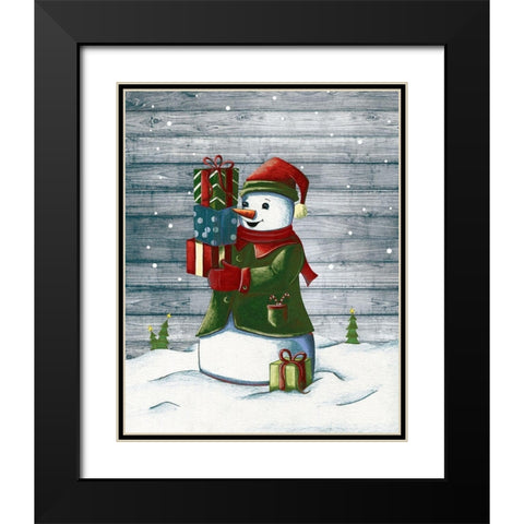 Christmas Snowmen II Black Modern Wood Framed Art Print with Double Matting by Josefina