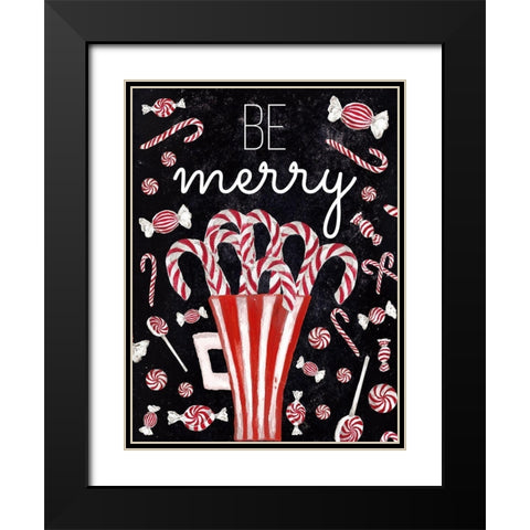 Peppermint Candy Cane Wishes Black Modern Wood Framed Art Print with Double Matting by Medley, Elizabeth