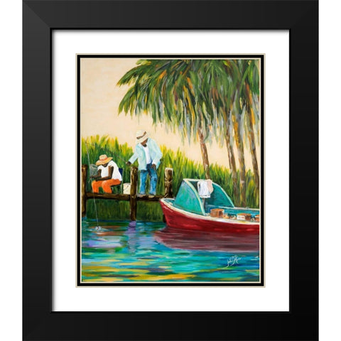 Dock Fishing Black Modern Wood Framed Art Print with Double Matting by DeRice, Julie