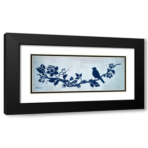 Blue Floral and Bird I Black Modern Wood Framed Art Print with Double Matting by Hakimipour, Tiffany