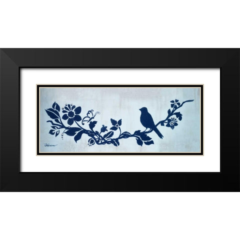 Blue Floral and Bird I Black Modern Wood Framed Art Print with Double Matting by Hakimipour, Tiffany