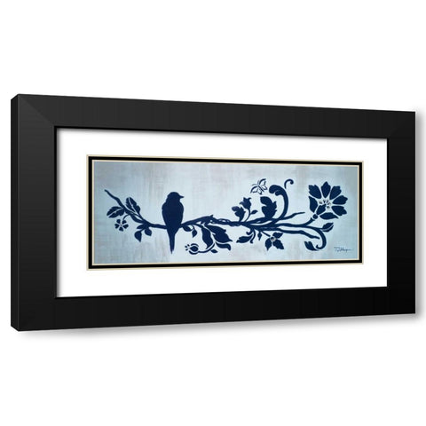 Blue Floral and Bird II Black Modern Wood Framed Art Print with Double Matting by Hakimipour, Tiffany