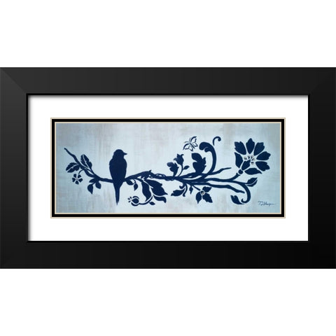 Blue Floral and Bird II Black Modern Wood Framed Art Print with Double Matting by Hakimipour, Tiffany