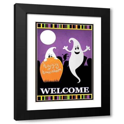 Halloween Ghost Black Modern Wood Framed Art Print with Double Matting by Josefina