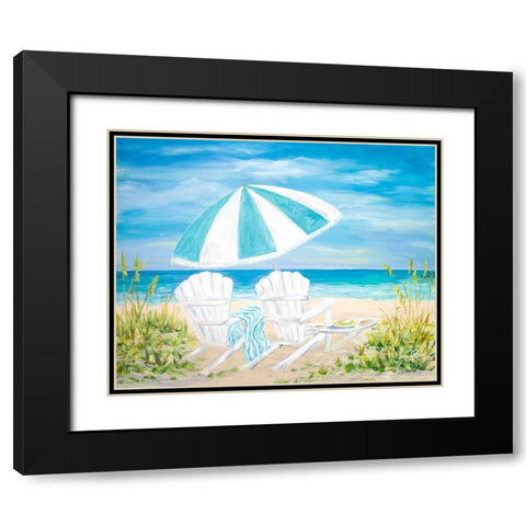 Beach Umbrella Black Modern Wood Framed Art Print with Double Matting by DeRice, Julie