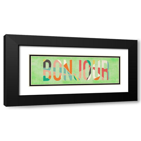 Bonjour Black Modern Wood Framed Art Print with Double Matting by SD Graphics Studio