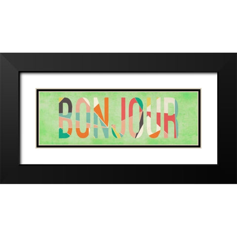 Bonjour Black Modern Wood Framed Art Print with Double Matting by SD Graphics Studio