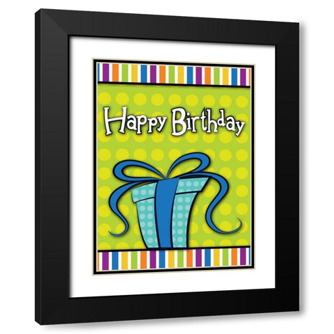 Happy Birthday Present Black Modern Wood Framed Art Print with Double Matting by Josefina
