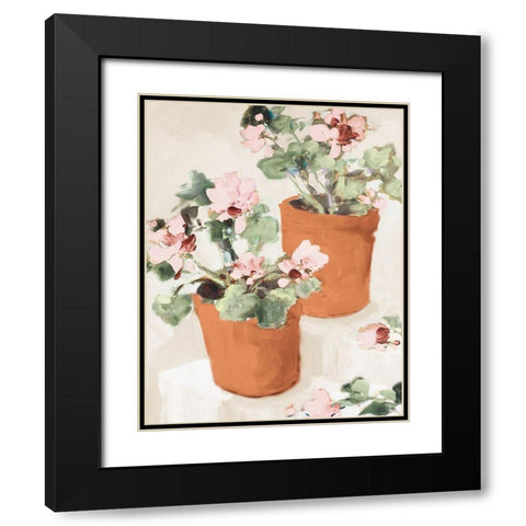 Potted Pink Geraniums Black Modern Wood Framed Art Print with Double Matting by Slivka, Jane