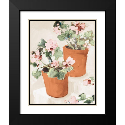 Potted Pink Geraniums Black Modern Wood Framed Art Print with Double Matting by Slivka, Jane