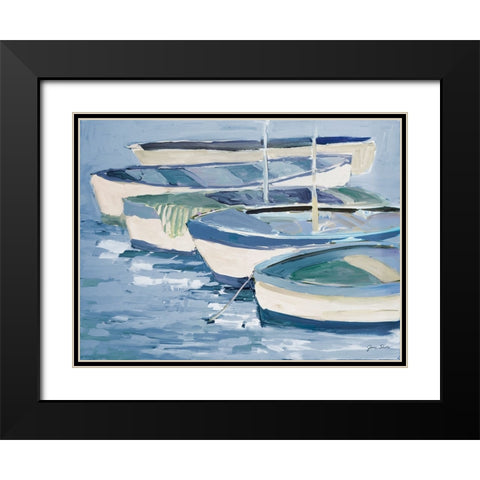 Blue Row Your Boats Black Modern Wood Framed Art Print with Double Matting by Slivka, Jane