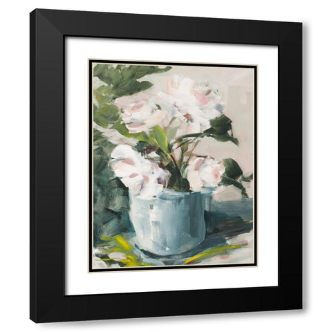 Peonies in Blue Vase Black Modern Wood Framed Art Print with Double Matting by Slivka, Jane