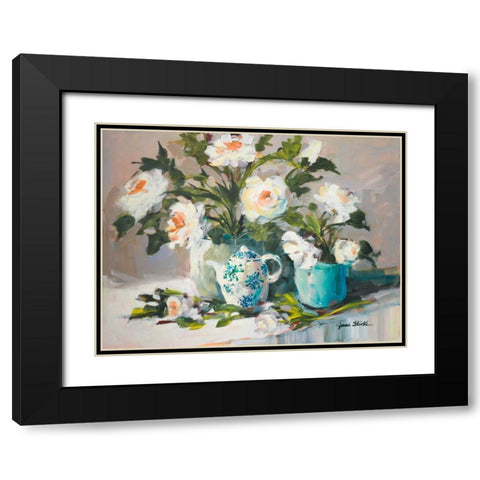 White Peonies II Black Modern Wood Framed Art Print with Double Matting by Slivka, Jane