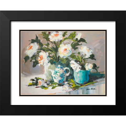 White Peonies II Black Modern Wood Framed Art Print with Double Matting by Slivka, Jane